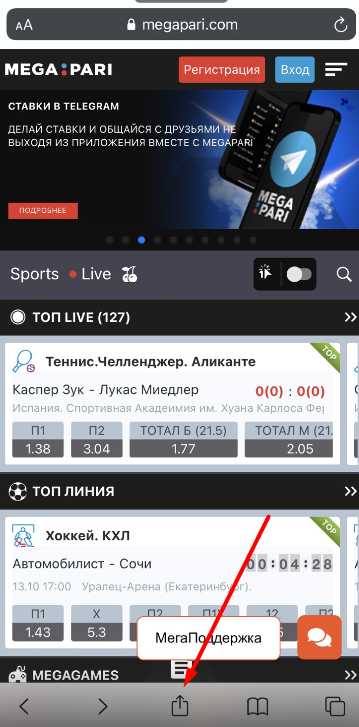 Кнопка "Поделиться" в браузере Safari для iOS
