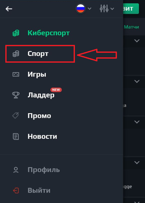 Переход в раздел «Спорт» в мобильной версии сайта Loot.bet на Android