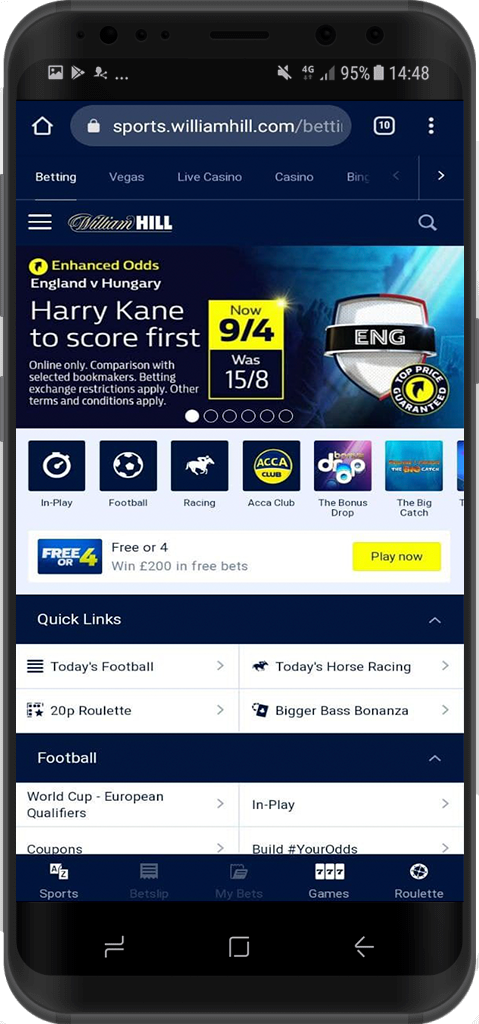 Мобильная версия сайта БК William Hill