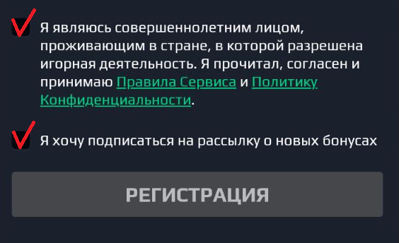 Согласие с правилами при регистрации в мобильном приложении Loot.bet для Android