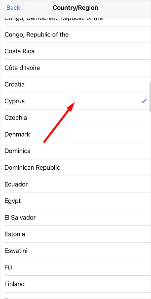 Выбор нужной страны в магазине AppStore