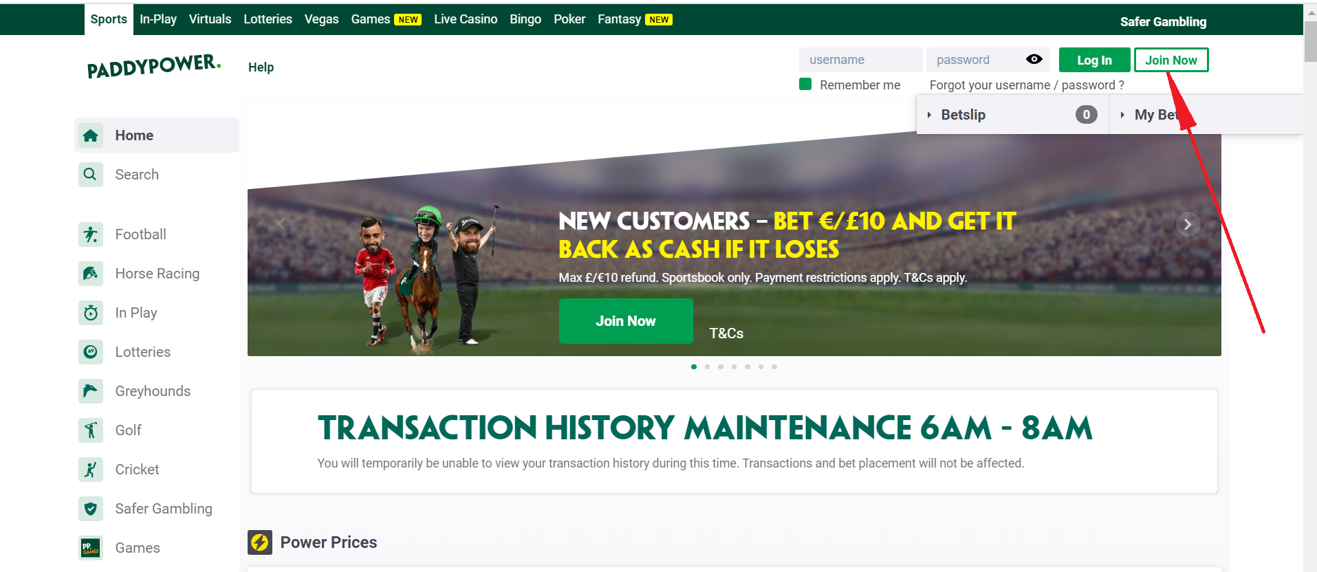 Кнопка регистрации на сайте БК Paddy Power