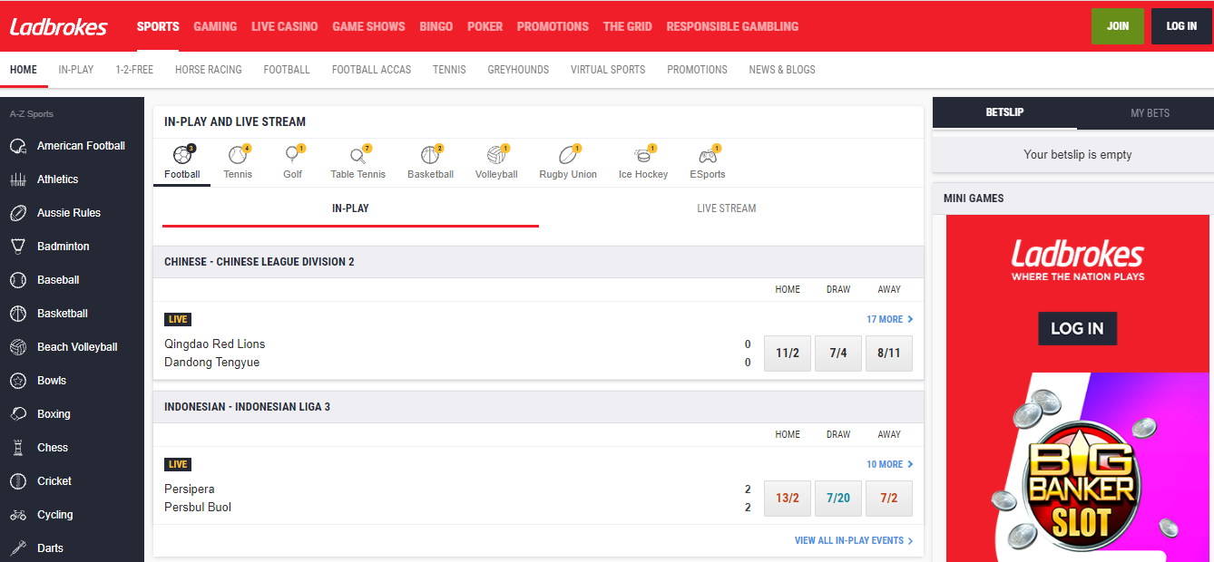 Главная страница БК Ladbrokes