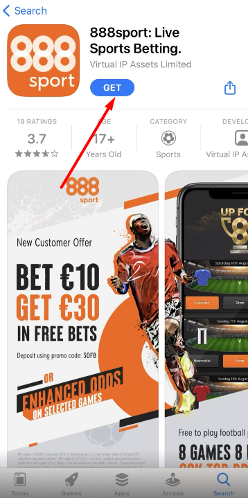 Страница приложения 888 sport в магазине AppStore 