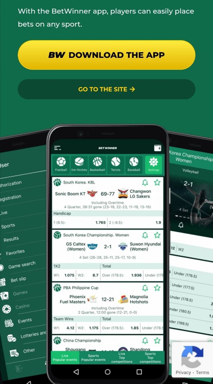 Кнопка Download the app в мобильной версии сайта БК Betwinner