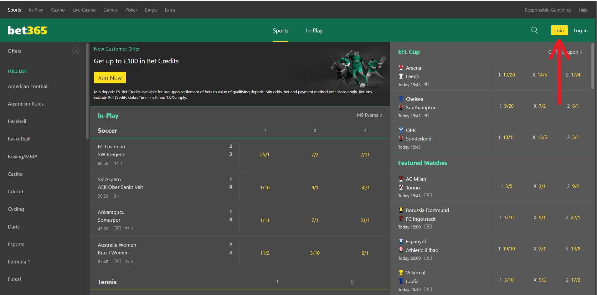Кнопка регистрации на сайте БК Bet365