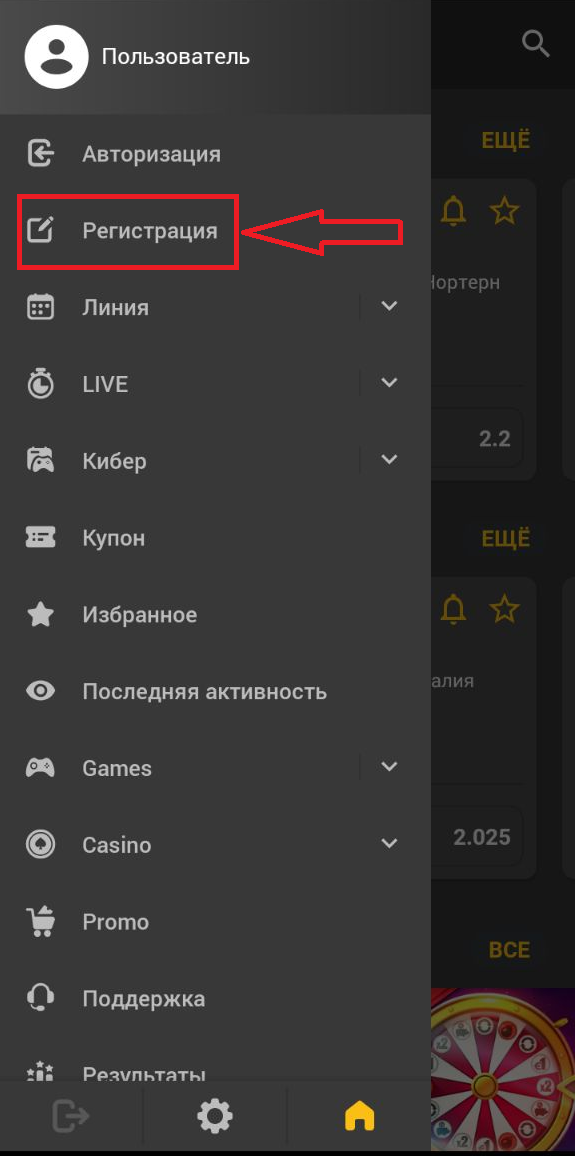 Опция регистрации в приложении Betandyou для Андроид