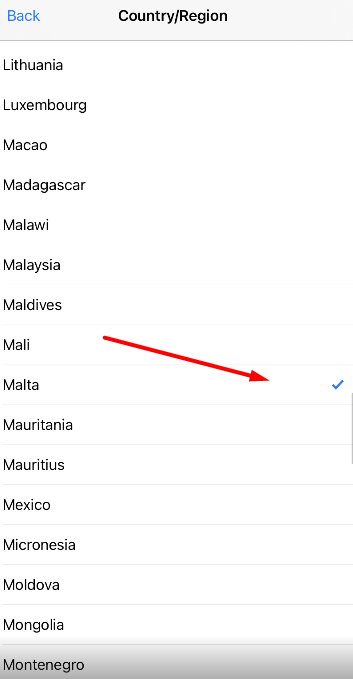 Выбор региона в магазине приложений AppStore 