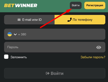 Кнопка авторизации в мобильной версии сайта БК Betwinner