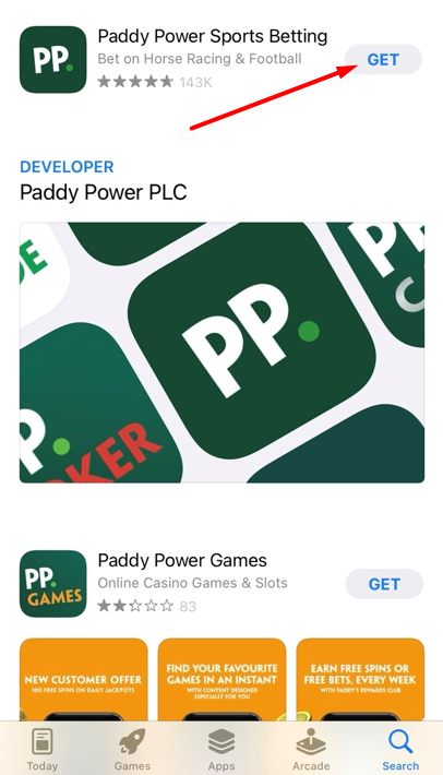 Скачивание и установка мобильного приложения БК Paddy Power для iOS из магазина AppStore