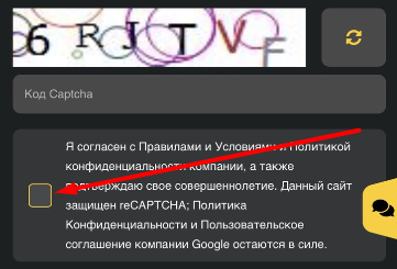 Согласие с правилами при регистрации в мобильной версии сайта БК Betwinner