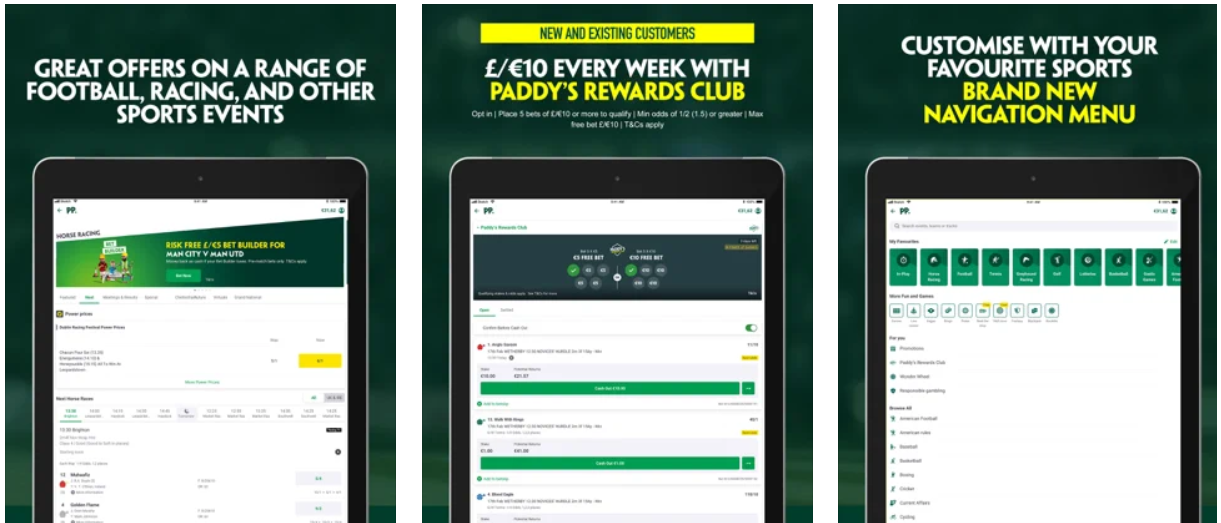Скриншоты мобильного приложения БК Paddy Power для iOS