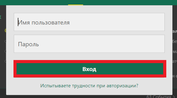 Кнопка входа в форме авторизации на сайте БК Bet365.ru