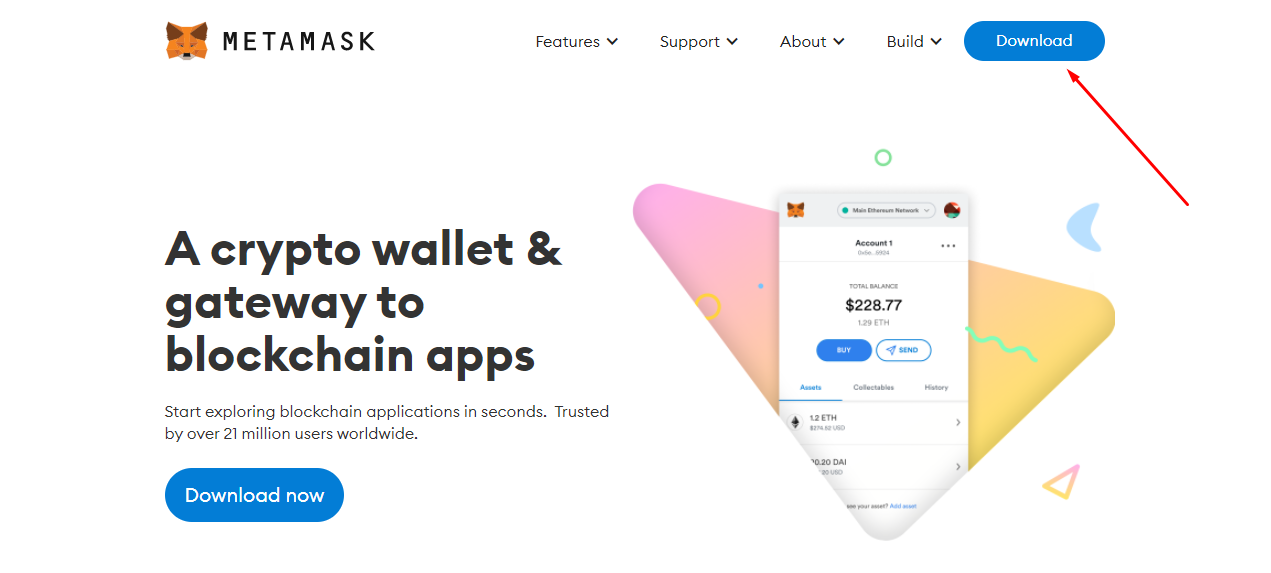 Кнопка загрузки расширения Metamask в магазине приложений Google Chrome