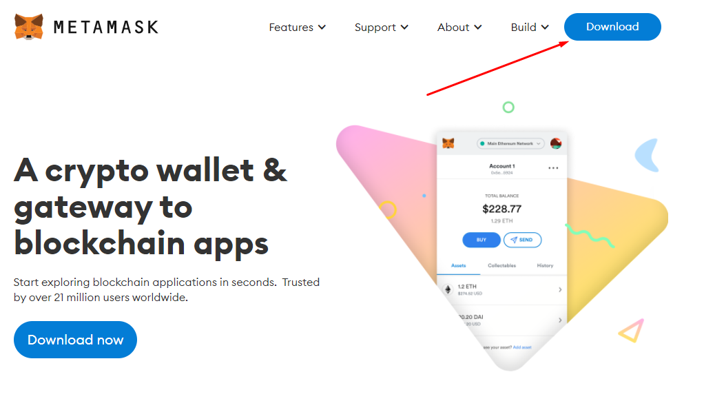 Кнопка загрузки расширения Metamask