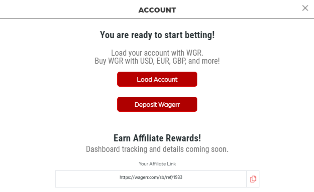 Уведомление об успешном создании аккаунта Wagerr