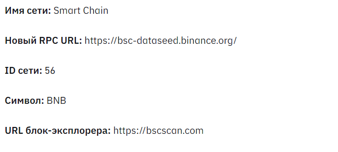 Данные сети Smart Chain