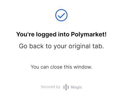 Уведомление об успешном создании аккаунта Polymarket