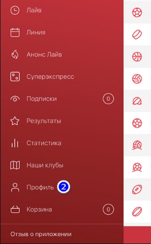 Боковое меню в приложении БК Fonbet.by для iOS