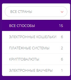 Количество способов оплаты на сайте БК Helabet