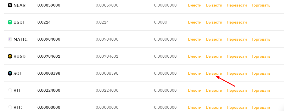Снятие Solana на сайте биржи Bybit 