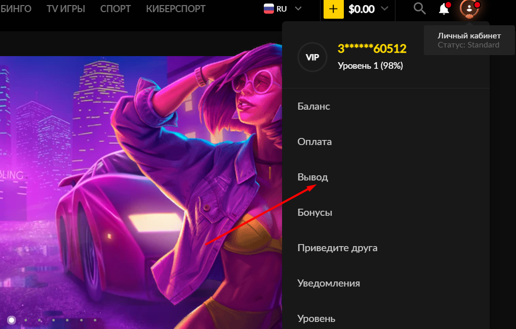 Меню выплат на сайте БК Bet-Boom com