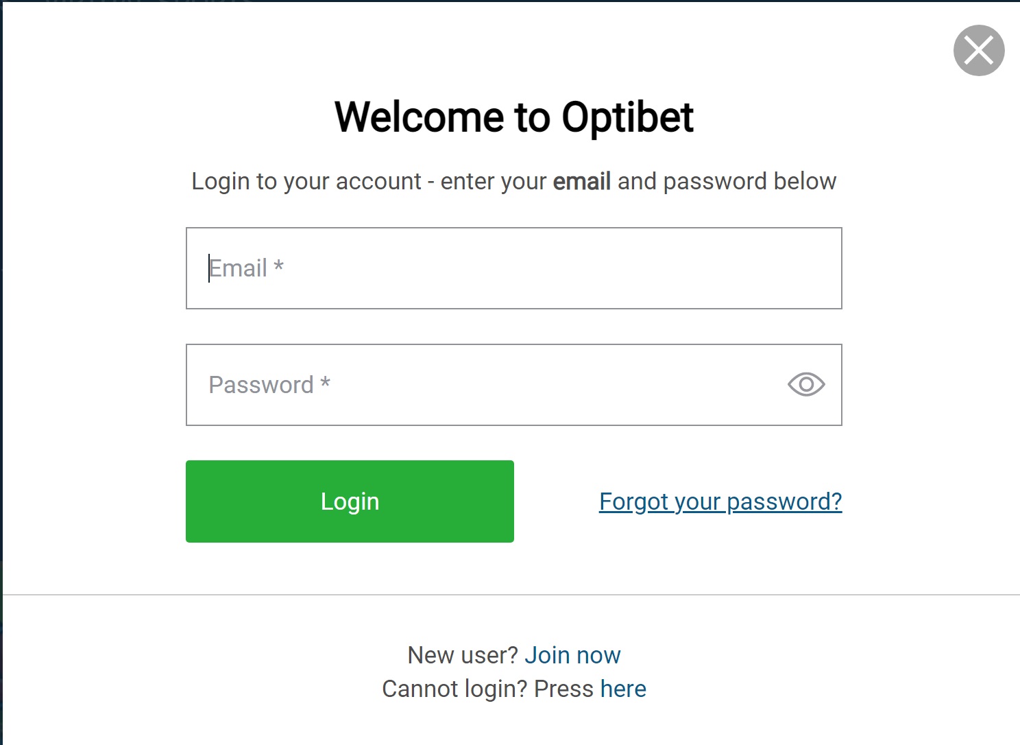 Форма авторизации на сайте БК Optibet.lv