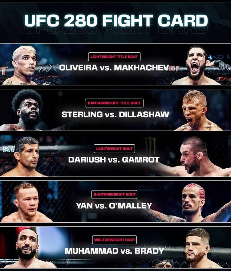 Кард турнира UFC 280