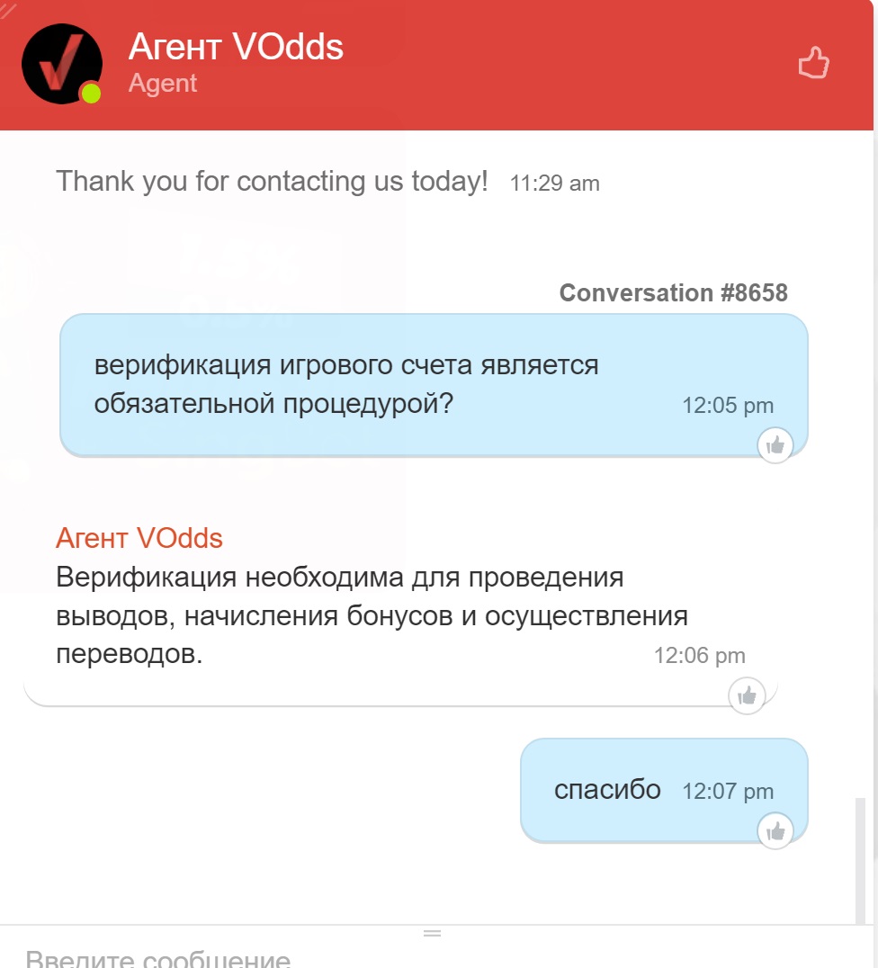 Окно лайв-чата на сайте БК Vodds