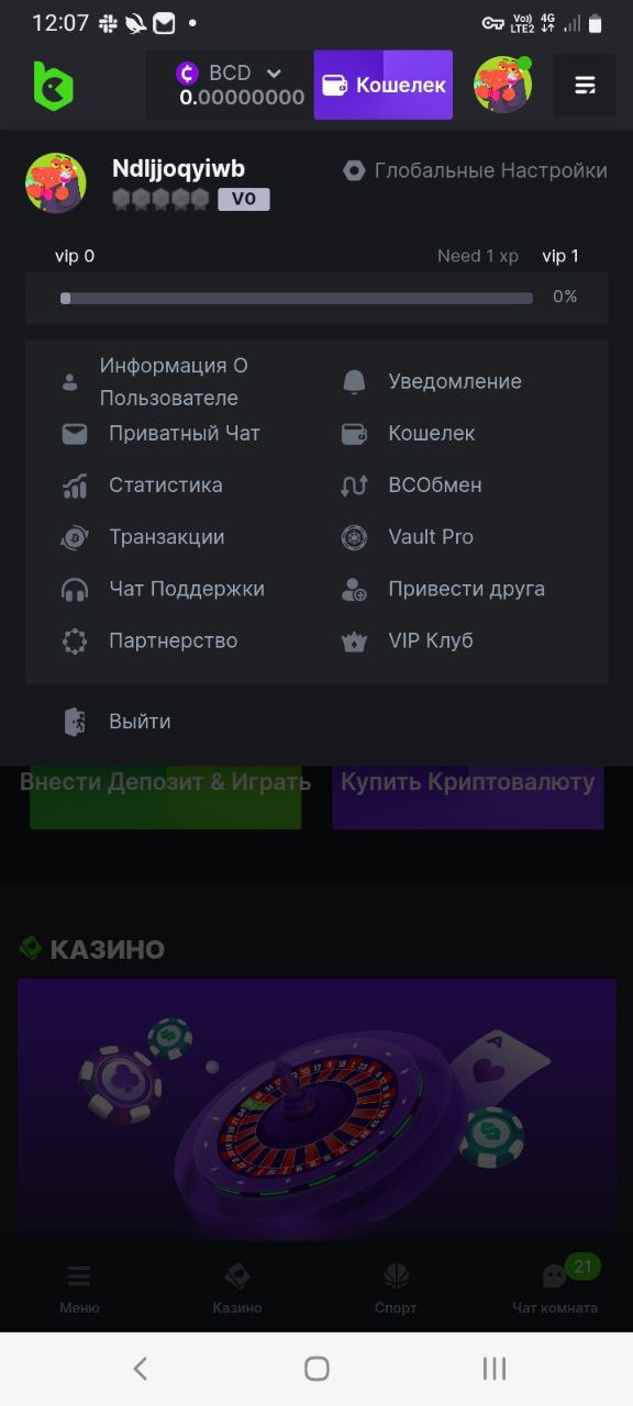 Личный кабинет в БК BC.game