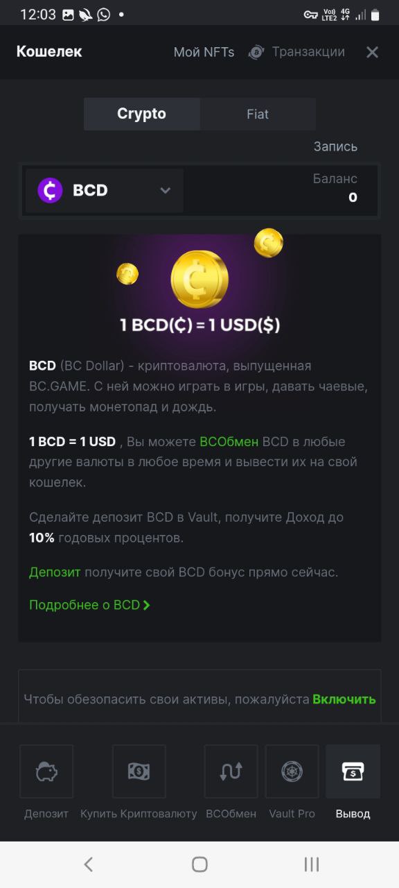 Вывод средств из БК BC Game