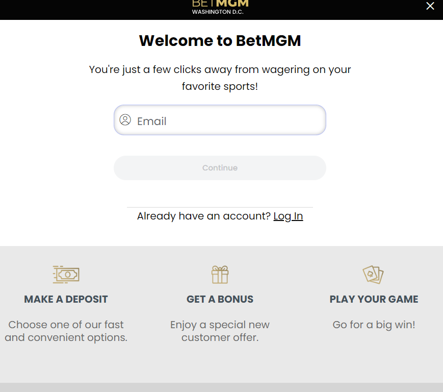 Форма регистрации в БК BetMGM