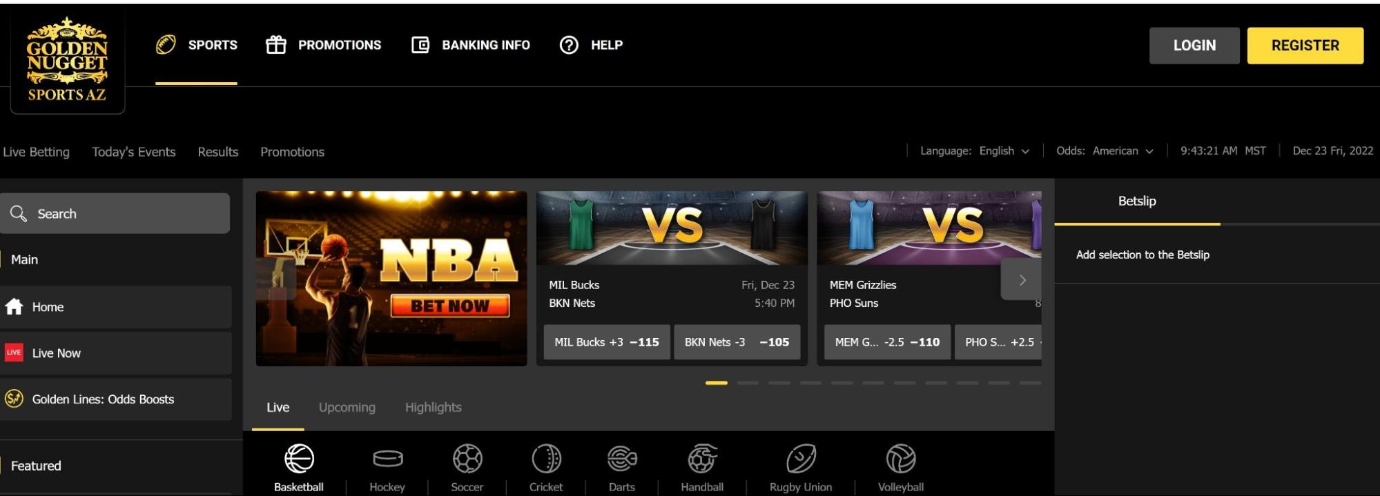 Интерфейс официального сайта Golden Nugget