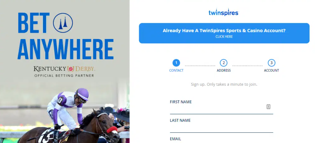 Форма регистрации на сайте БК Twinspires