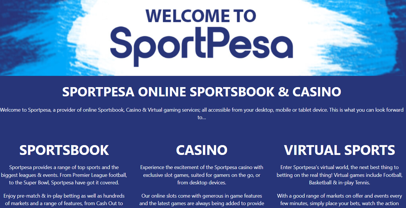 Представленные продукты на сайте БК Sportpesa