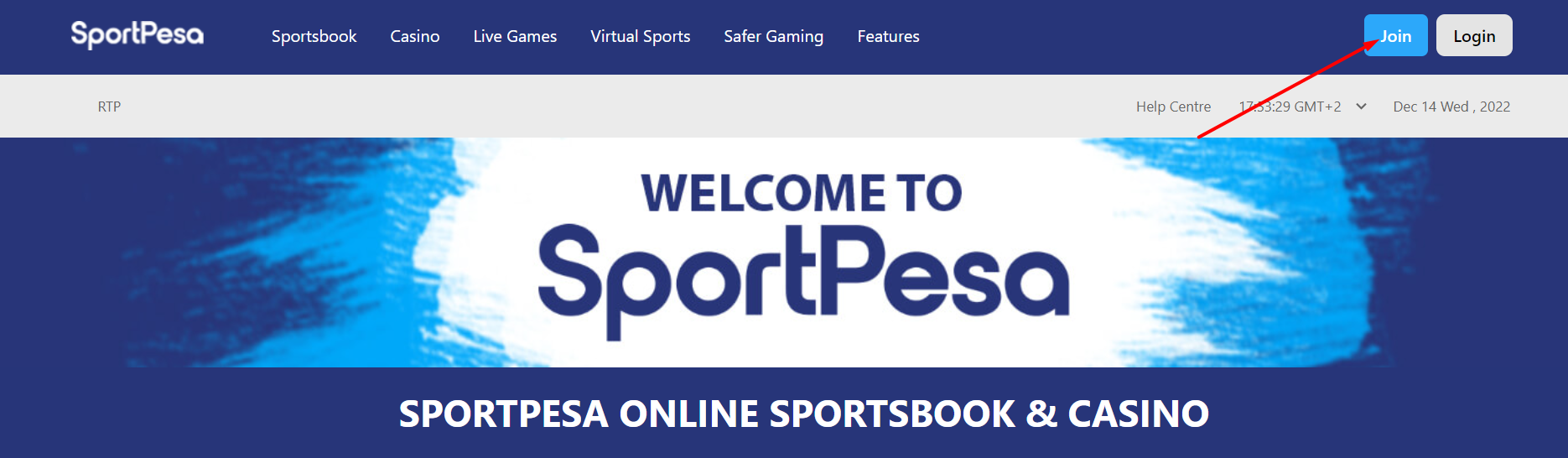 Кнопка регистрации на сайте БК Sportpesa