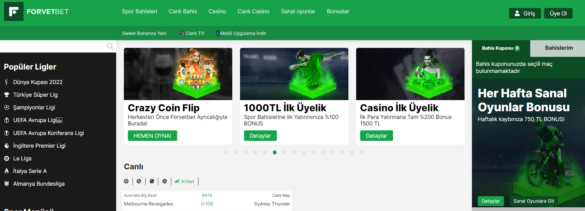 Главная страница сайта БК Forvetbet