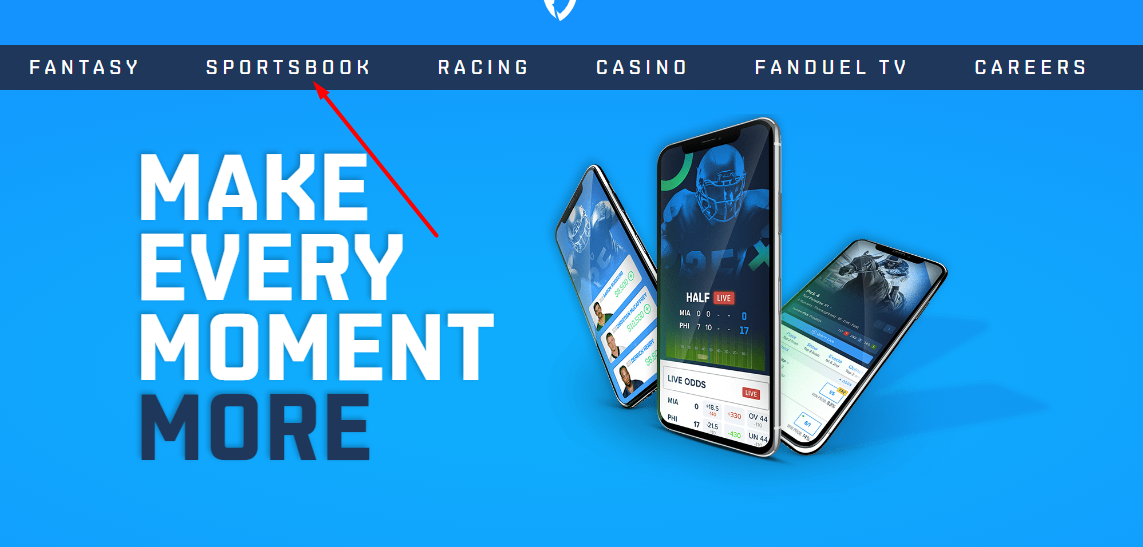 Раздел спортивных ставок на сайте БК Fanduel Sportbook
