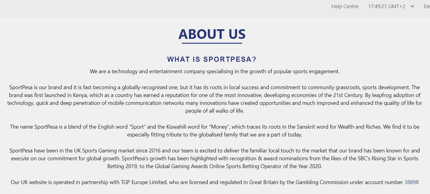 Информация о БК Sportpesa