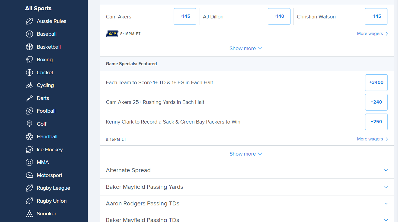Выбор ставок на сайте БК Fanduel Sportsbook