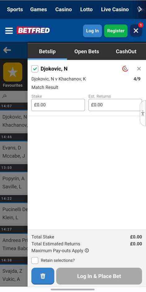Заключить пари в мобильном приложении БК Betfred для Android