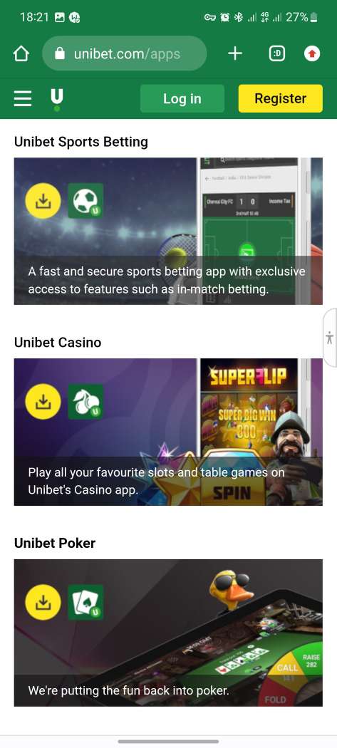 Мобильная версия официального сайта БК Unibet