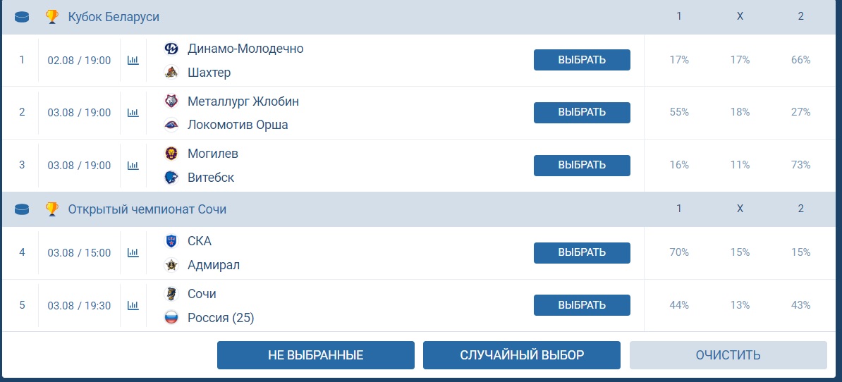 ТОТО «Хоккей» в 1хБет