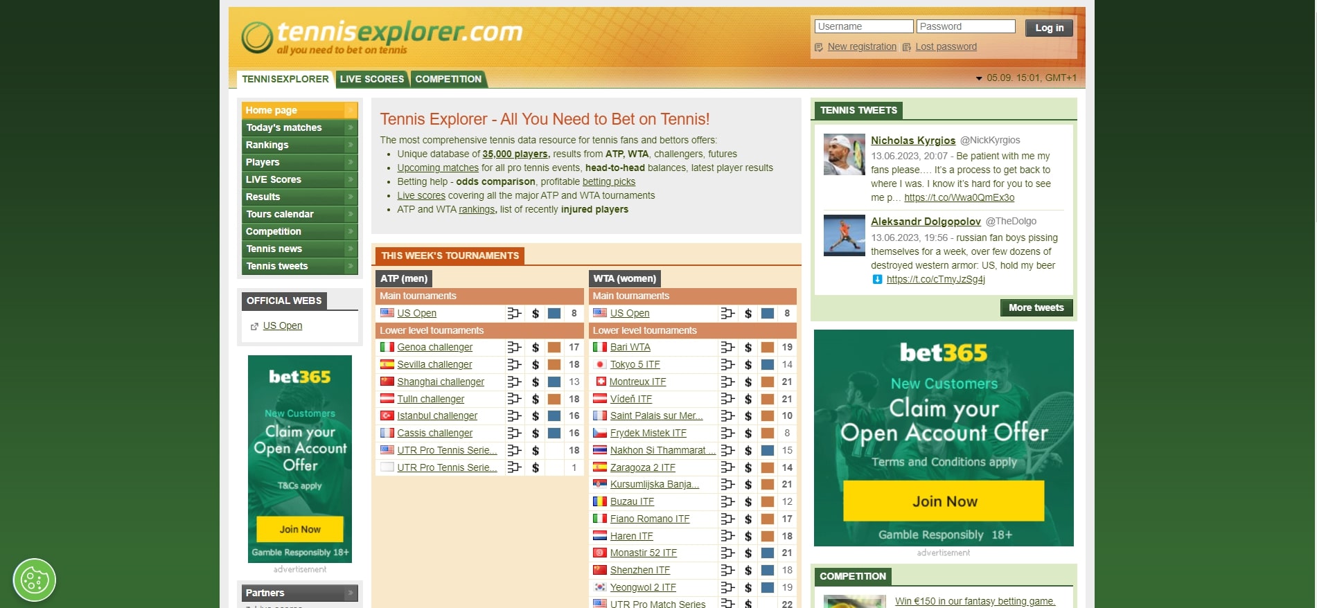 Главная страница TennisExplorer