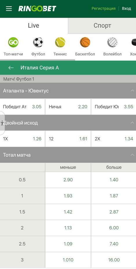 Выбор события для заключения пари в мобильном приложении БК Ubet.kz