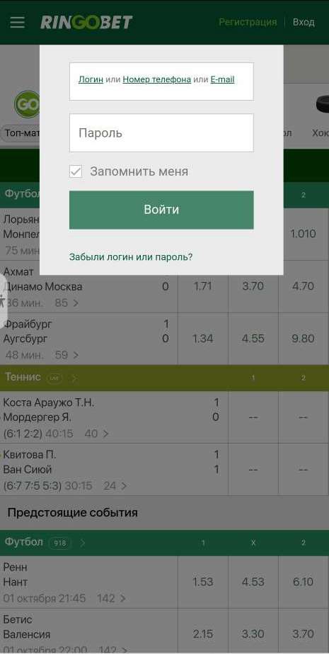 Форма авторизации в мобильном приложении БК Ubet.kz