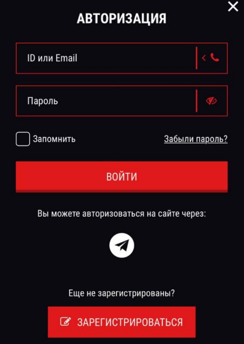 форма авторизации в мобильном приложении бк bet2fun