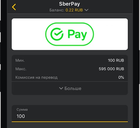 Ввод суммы при пополнении счета в «Мелбет» через SberPay