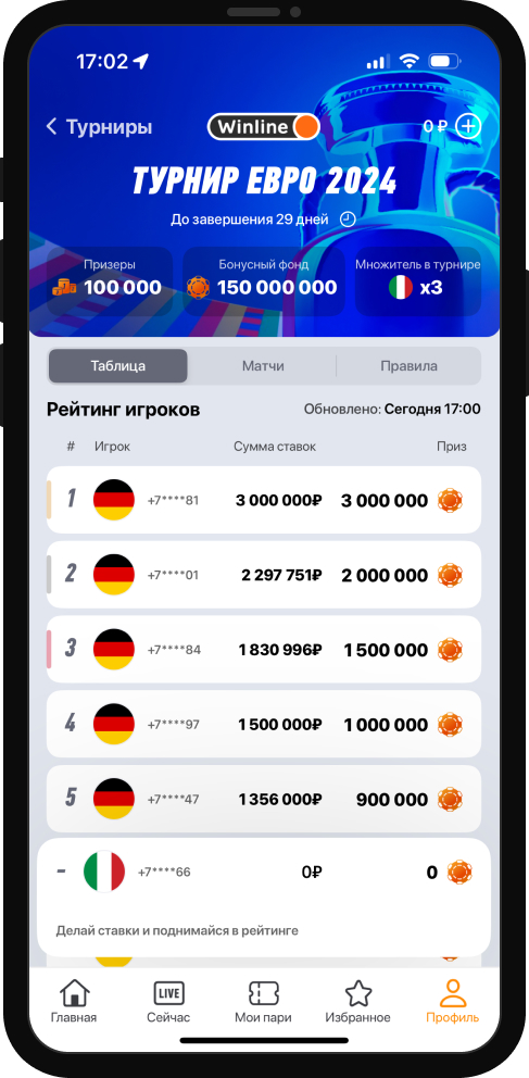 BetRace: фрибеты до 3 000 000 рублей в турнире ставок на Евро-2024 от БК Winline