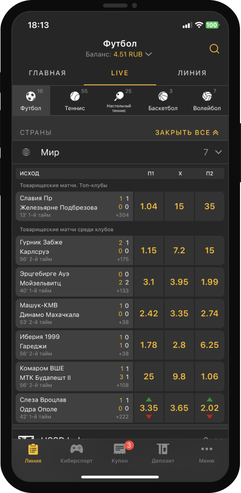 Лайв ставки в БК Мелбет